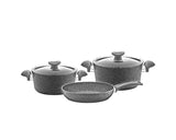 O.M.S. | 5 Pcs Granite Cookware Set Pots 20+24cm + Frypan 24cm Grey | TOM040