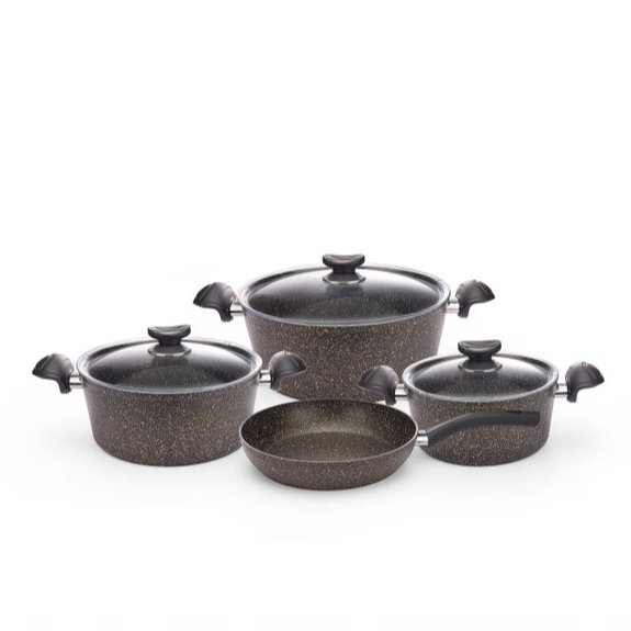 O.M.S. | 5 Pcs Granite Cookware Set Pots 20+24cm + Frypan 24cm Black | TOM041