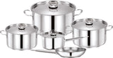 PRADEEP | 9 Pcs Stainless Steel Cookware Set Design Lid Pots 28 + 24 + 20cm + 18cm Saucepan With Design Lid + 24cm Fry Pan | TPR034