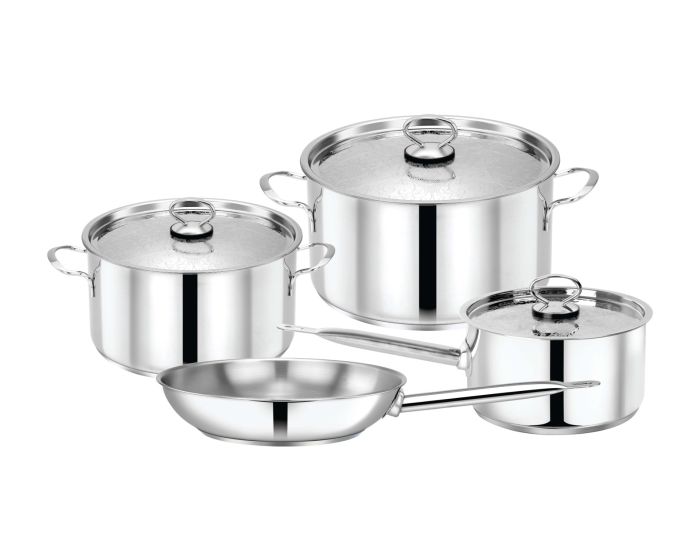 PRADEEP | 7 Pcs Stainless Steel Cookware Set Design Lid Pots 26 + 20cm + 18cm Saucepan With Design Lid + 26cm Fry Pan | TPR035
