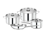 PRADEEP | 7 Pcs Stainless Steel Cookware Set Design Lid Pots 26 + 20cm + 18cm Saucepan With Design Lid + 26cm Fry Pan | TPR035