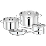 PRADEEP | 7 Pcs Triply Cooking Set With Design Lid (Pots 16 ×8.5 + 20 × 11 + 24 × 13) + Fry Pan 24 X 5 Cm | TPR114