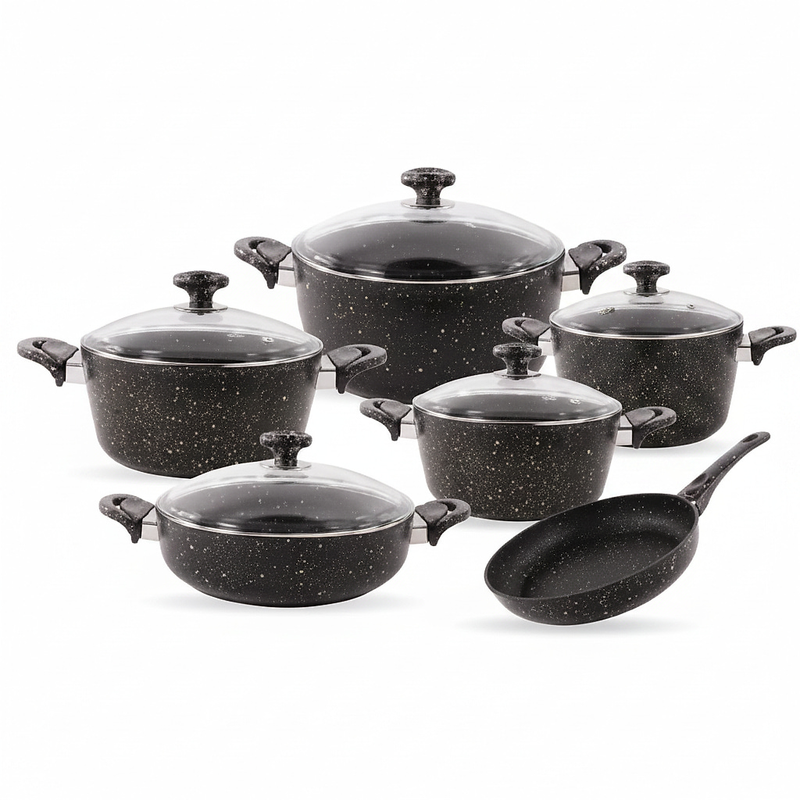 SAFLON | 9PCE 20+24+28CM POTS+28CM Shallow Pot+28CM Frypan Glass Lid | TSA042