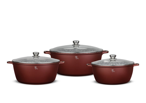 BERLINGER | Haus Cerastone Jumbo 6 Pcs Casserole Set With Lids 32 Cm (9.9 L) + 36 Cm (13.5 L) + 40 Cm (18.5 L) | TBH327