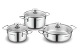 KORKMAZ | Alia Cookware 6 Pcs Set Pots With Glass Lids 16 + 20 + 24 CM | TKO099