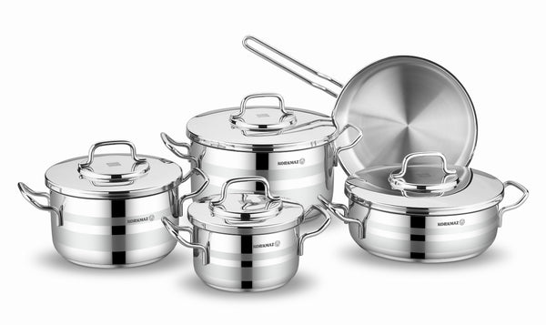 KORKMAZ | Astra 2 Cookware 9 PCS Set Pots With S/S Lids 16 + 20 + 24 CM + 24 CM Low Casserole + 24 CM Frypan | TKO100