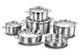 KORKMAZ | Alfa Grande Cookware 14 PCS Set Pots With S/S Lids 14 + 16 + 18 + 22 + 26 + 30 CM + 26 CM Low Casserole + 24 CM Frypan | TKO126