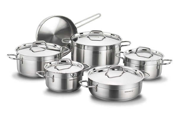 KORKMAZ | Alfa Plus Cookware 11 PCS Set Pots With S/S Lids 18 + 20 + 24 + 28 CM + 26 CM Low Casserole + 24 CM Frypan | TKO127