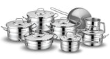 KORKMAZ | Astron Cookware 14 PCS Set Pots With S/S LIDS 18 + 22 + 26 + 30 CM + 26 CM Low Cassrole + 24 CM Frypan + 14 CM Milkpan + 16 CM Saucepan W/LID | TKO130