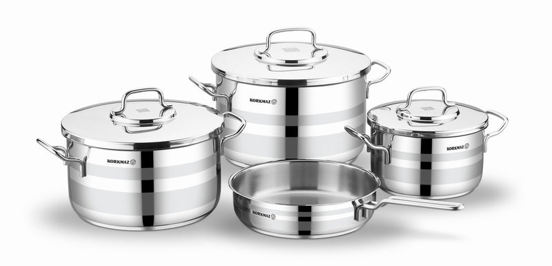 KORKMAZ | Astron Cookware 7 PCS Set Pots With S/S LIDS 20 + 26 + 28 CM + 24 CM Frypan | TKO131