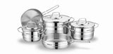 KORKMAZ | Astron Cookware 8 PCS Set Pots With S/S Lids 14 + 16 + 18 + 22 + 26 + 30 CM + 26 CM Low Casserole + 24 CM Frypan | TKO132