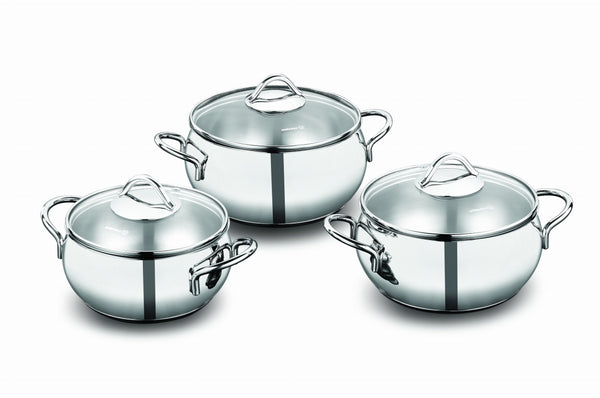 KORKMAZ | Tombik Cookware 6 PCS Set Pots With Glass LIDS 16 + 18 + 20 CM | TKO193