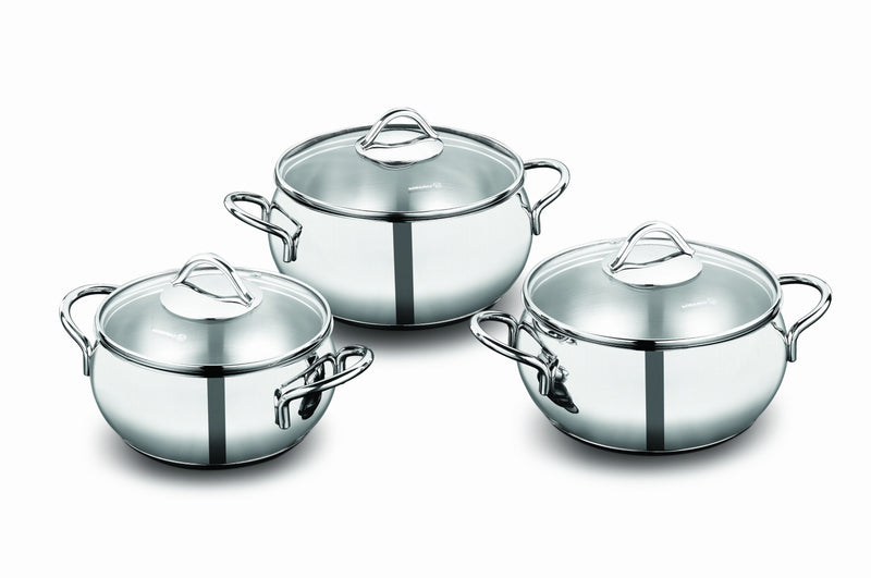 KORKMAZ | Tombik Cookware 6 PCS Set Pots With Glass LIDS 16 + 18 + 20 CM | TKO193