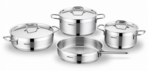 KORKMAZ | Alfaron Cookware 7 Pcs Set Pots With S/ S Lids 20 + 24 Cm + 26 Cm Low Casserole + 26 Cm Frypan | TKO214