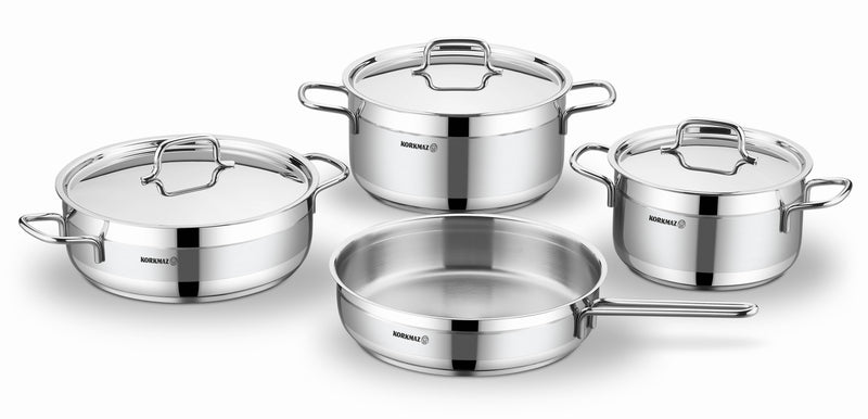 KORKMAZ | Alfaron Cookware 7 Pcs Set Pots With S/ S Lids 20 + 24 Cm + 26 Cm Low Casserole + 26 Cm Frypan | TKO214