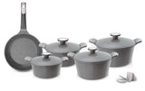 NEOFLAM | 11 PCS Die-Cast Pote A Set Casseroles 20+22+24+26 CM + Frypan 26 CM + Silicone Grips 2 PCS Grey Marble Color | TNE006