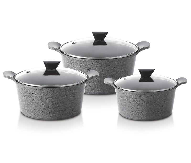 NEOFLAM | Venn 6 Pcs Set Casseroles 24 + 26 + 28 Cm Grey Color | TNE018