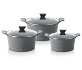 NEOFLAM | Venn 6 Pcs Set Casseroles 24 + 26 + 28 Cm Grey Color | TNE018