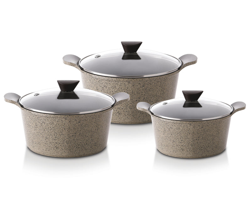 NEOFLAM | Venn 6 Pcs Set Casseroles 24 + 26 + 28 Cm Warm Beige Marble Color | TNE027