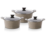 NEOFLAM | Venn 6 Pcs Set Casseroles 24 + 26 + 28 Cm Warm Beige Marble Color | TNE027