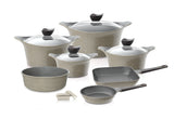 NEOFLAM | Aeni 11 Pcs Cookware Set With Glass Lids Type Casseroles 18+20+24+28CM, Frypan 26CM, Grill Pan 28CM, Round Ovenware 28CM + Silicome Grips | TNE030