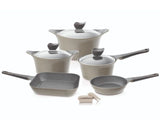 NEOFLAM AENI 8 PCS COOKWARE SET WITH GLASS LIDS – TYPE 1 (SAUCEPAN 18CM, CASSEROLES 20+24CM, FRYPAN 24CM, GRILL PAN 28CM + SILICONE GRIPS)
