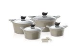 NEOFLAM | Aeni 8 Pcs Cookware Set With Glass Lids Type 2 Cassroles 18+22+26+30CM + Silicone Grips | TNE032