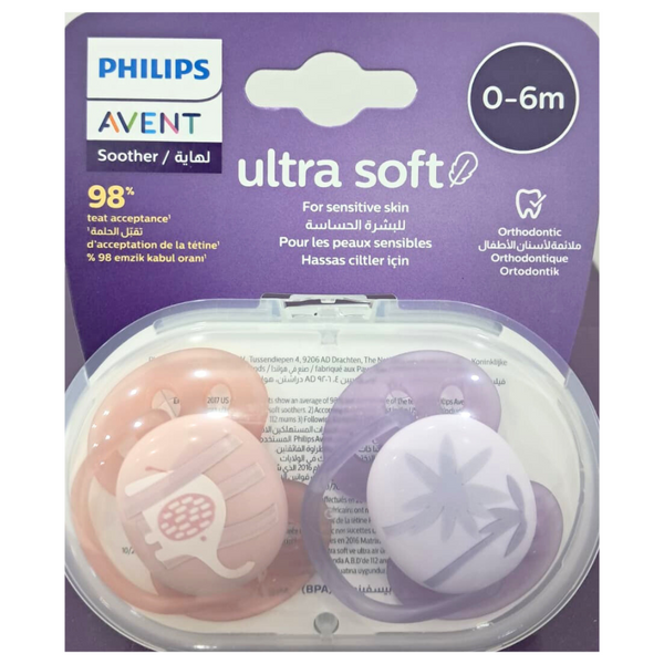 PHILIPS |  Avent Ultra Soft Pacifier 0-6m Girl X2 | PA266