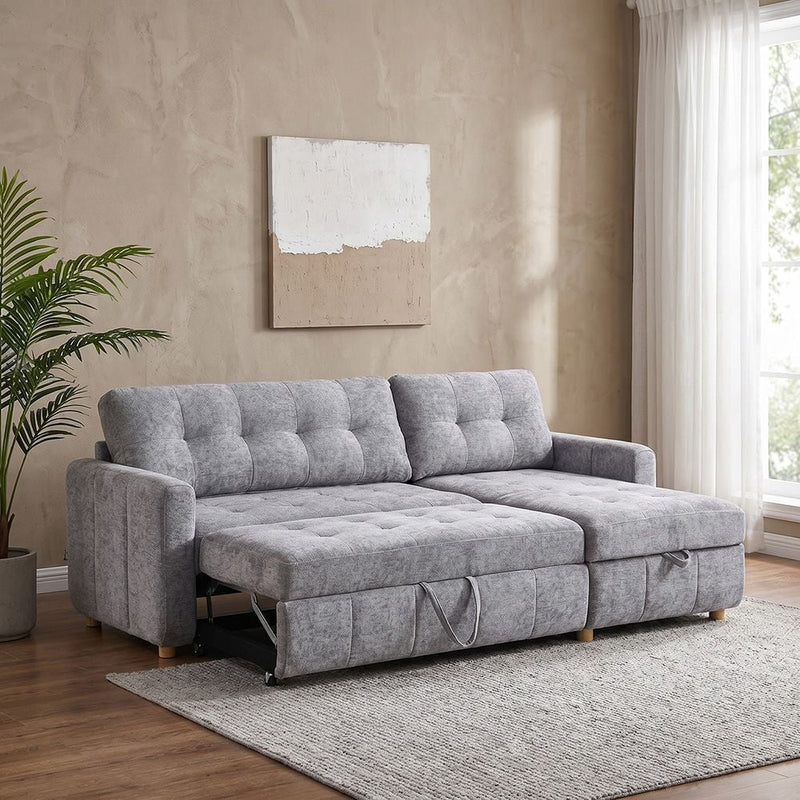 DANUBE | Jaizell 3-Seater Reversible Fabric Corner Sofa Bed with Storage - Grey | 810302801567