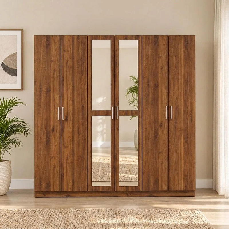 DANUBE | Supreme 6Door Wardrobe With Mirror-Light Walnut | 810100700761