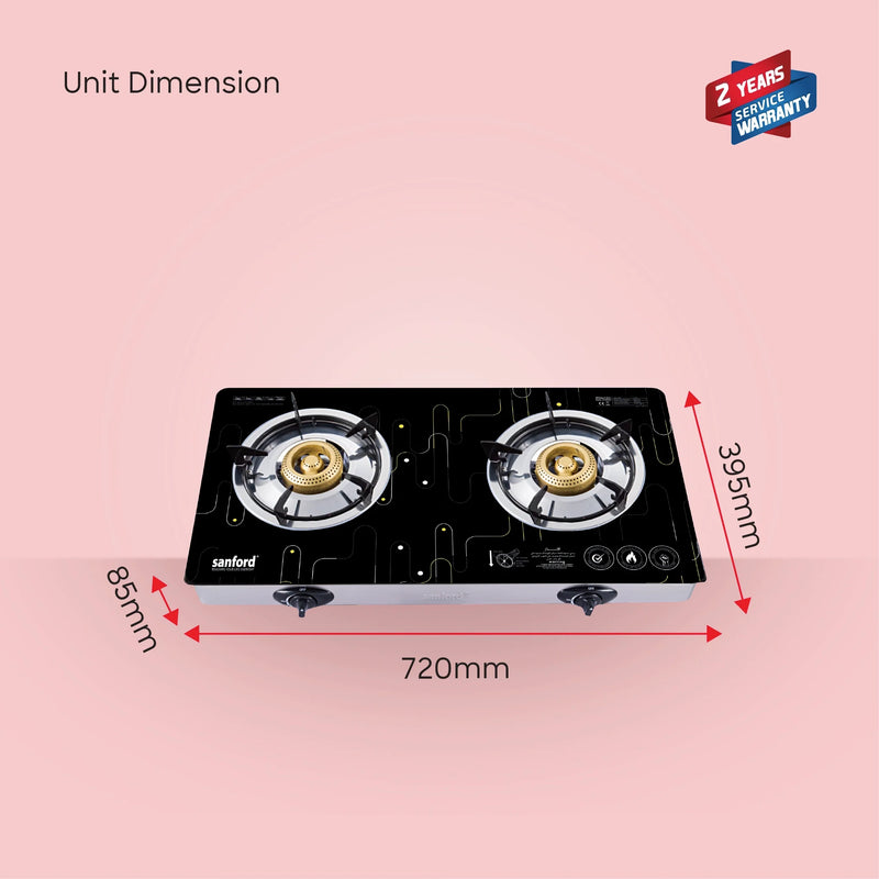 SANFORD | 2-Burner Gas Stove With 8mm Tempered Glass Panel and Heavy Cast Iron Burner | SF5361GC