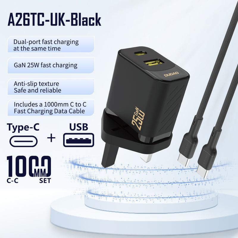 DUDAO | Home Charger PD+QC 25W With Type C Cable BLK | A26TCUK-B