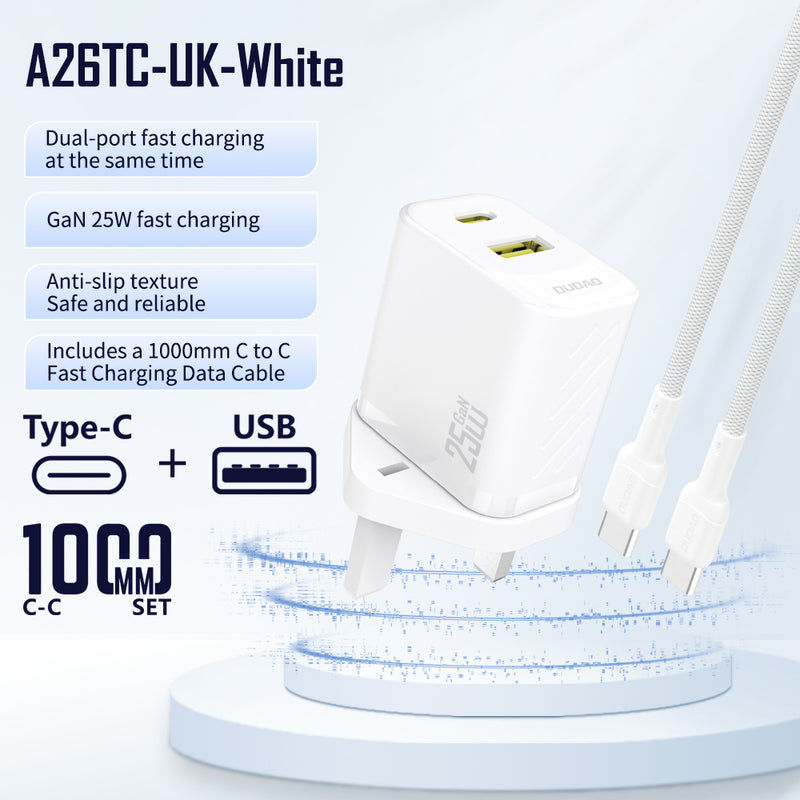 DUDAO | Home Charger PD+QC 25W With Type C Cable-WHT | A26TCUK-W