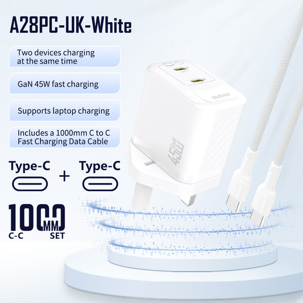 DUDAO | Home Charger PD45W USB-Type C TO Type C Cable White | A28PCUK-