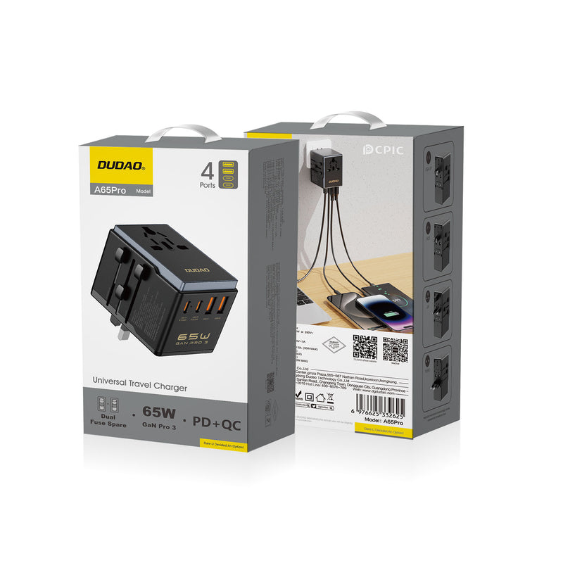 DUDAO | Universal Travel Adapter 65W Black | A65PRO-B