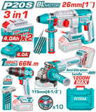 TOTAL | 3 Pcs Cordless Combo Kit | TCKLI202598