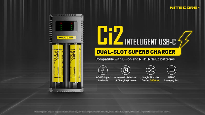 NITECORE | Ci2 Intelligent USB-C Dual-Slot Superb bettery Charger | NL2150-1