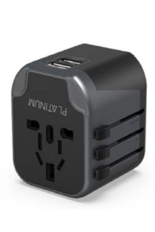 PLATINUM | Universal Travel Adapter Dual USB 2.4A â€“ Black | P-UTAUSB2BK