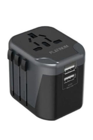 PLATINUM | Universal Travel Adapter Dual USB 2.4A â€“ Black | P-UTAUSB2BK