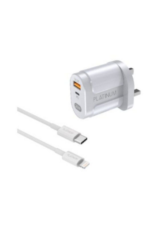 PLATINUM | Vital Series PD Wall Charger + PD Cable C-L - White | P-COMVPDLWH