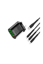 PLATINUM | Vital Series Quad Usb Charger + 3 in 1 Cable - Black | P-COMVQ3N1BK