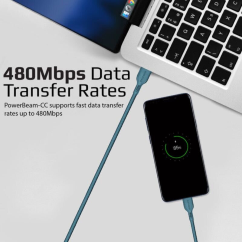 PROMATE | 60W Power Delivery Enabled USB-C to USB-C Data Sync & Charge Cable Blue | POWERBEAM-CC.BLUE