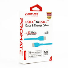 PROMATE | 60W Power Delivery Enabled USB-C to USB-C Data Sync & Charge Cable Blue | POWERBEAM-CC.BLUE