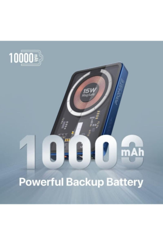 PROMATE | 10000mAh Transparent Magnetic Wireless Powerbank With Led Screen 20W | TE0198851