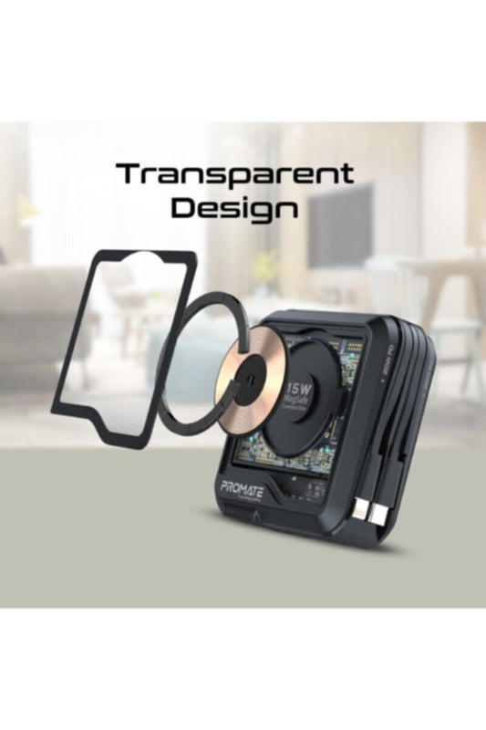 PROMATE | 10000mAh Transparent Powerbank With 15W Magsafe Wireless Charger | TE0204119