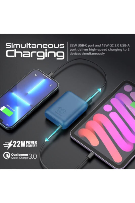 PROMATE | 10000Mah Ultra Mini Powerbank With 20W Power Delivery And Quick Charge 3.0, Blue | TE0184123