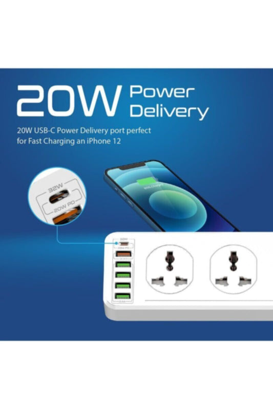 PROMATE | 10 AC Socket Space Efficient Power Strip 20W USB-C Power Delivery Quick Charge 3.0 Port | TE0187965