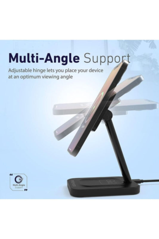 PROMATE | 2-In-1 Wireless Charging Stand With 15W Magneoc Charger & 5W Qi Wireless Charger, Black | TE0181255