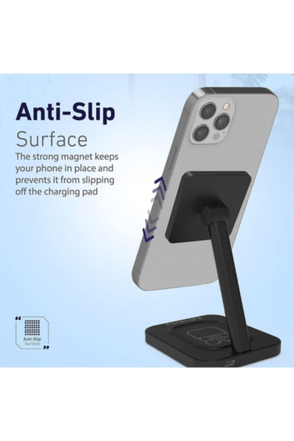 PROMATE | 2-In-1 Wireless Charging Stand With 15W Magneoc Charger & 5W Qi Wireless Charger, Black | TE0181255