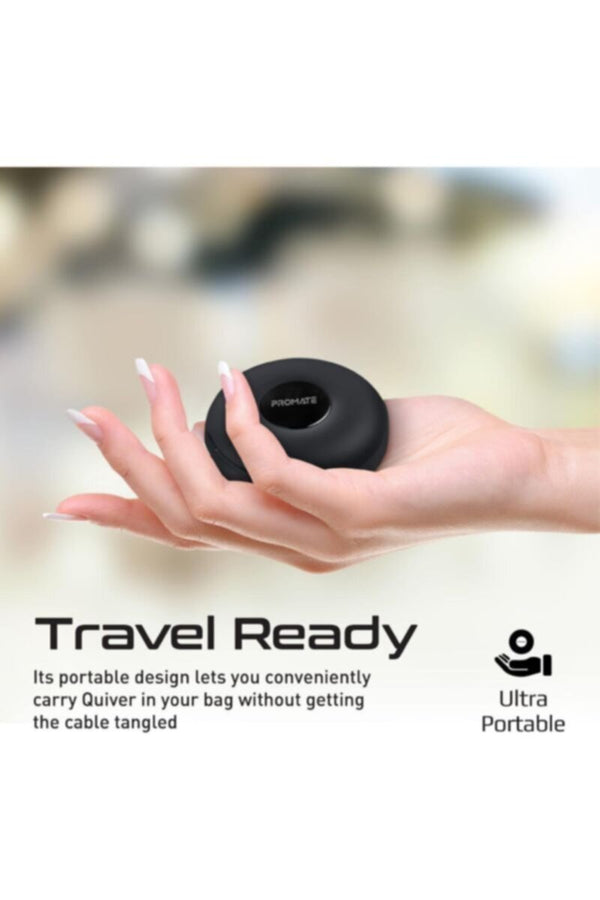 PROMATE | 3-In-1 Auto-Recoil USB-C Cable With Magneoc USB-C, Lightning & Micro-USB Tips, Black | TE0181284